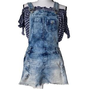 Rue 21 Denim Overall Mini Jean Skirt Dress Size 5/6